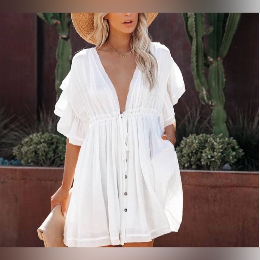 FLAWLESS Drawstring Ruffled Half Sleeve Mini Dress Size S
